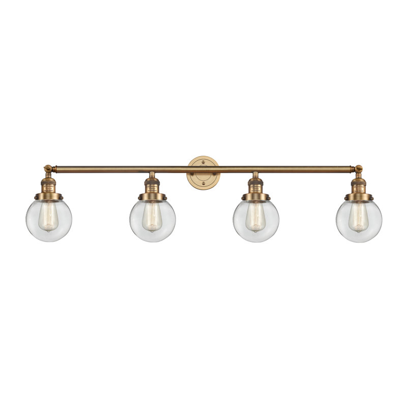 Éclairage pour meuble-lavabo en laiton antique à 4 lumières Lorri, Transparent, Laiton brossé, Incandescente