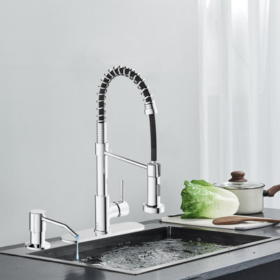 Kitchen Faucet Set With Pull-Down Spout And Soap Dispenser, Single-Handle Stainless Steel Faucet For Kitchen Sink, Rustic Motorhome Faucet With Deck