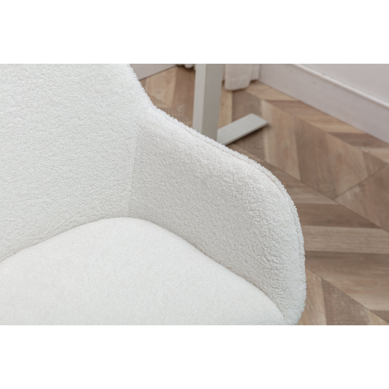 Chaise de bureau en tissu Teddy, hauteur réglable, pivotant à 360 °, Ourson blanc