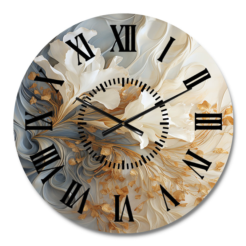 Horloge murale blanche et dorée Champagne Flow V - Champagne, Médium