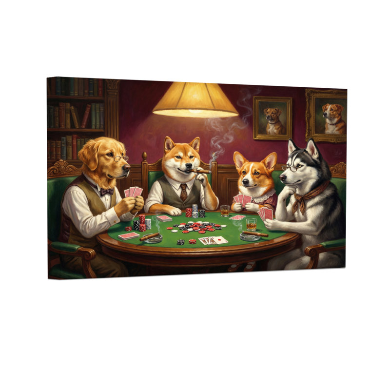 Animaux, chiens jouant au poker, reproduction d'art classique, H 28 po x l 40 po