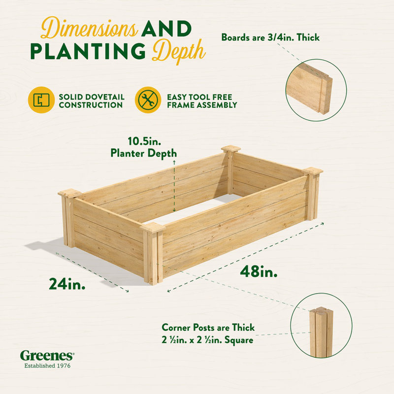 Katsuyoshi Wood Raised Garden Bed, Cedar, 10.5" H x 24" W x 48" D