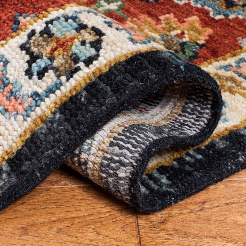 Southwestern Hand-Knotted Wool Blue / Red Area Rug, Rectangle 6' x 9'