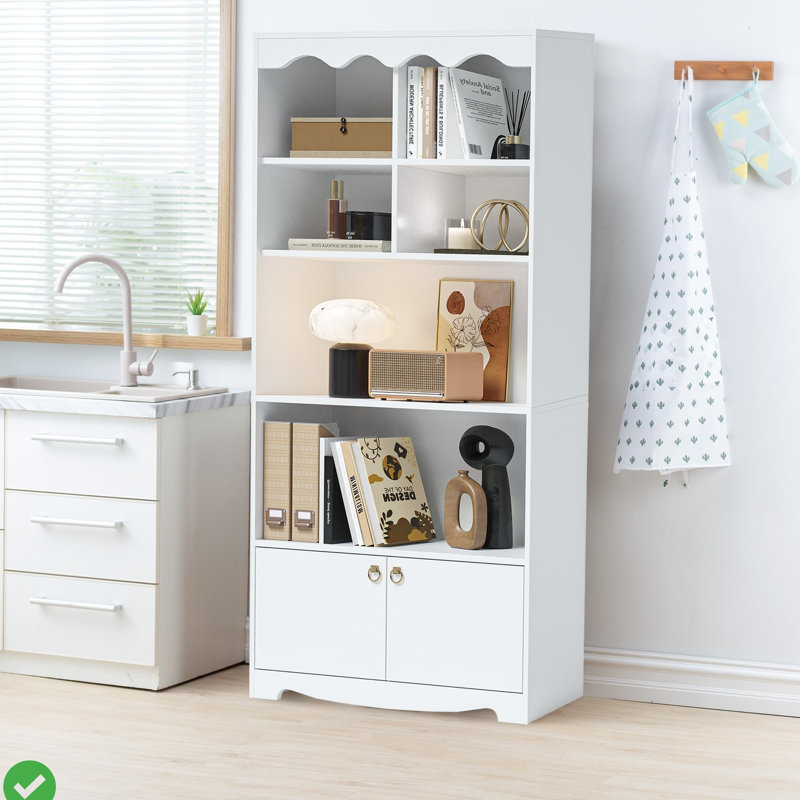 63"H 5-Tier Bookcase – Large Open Display Storage Shelves for Living Room & Home Office White/Walnut