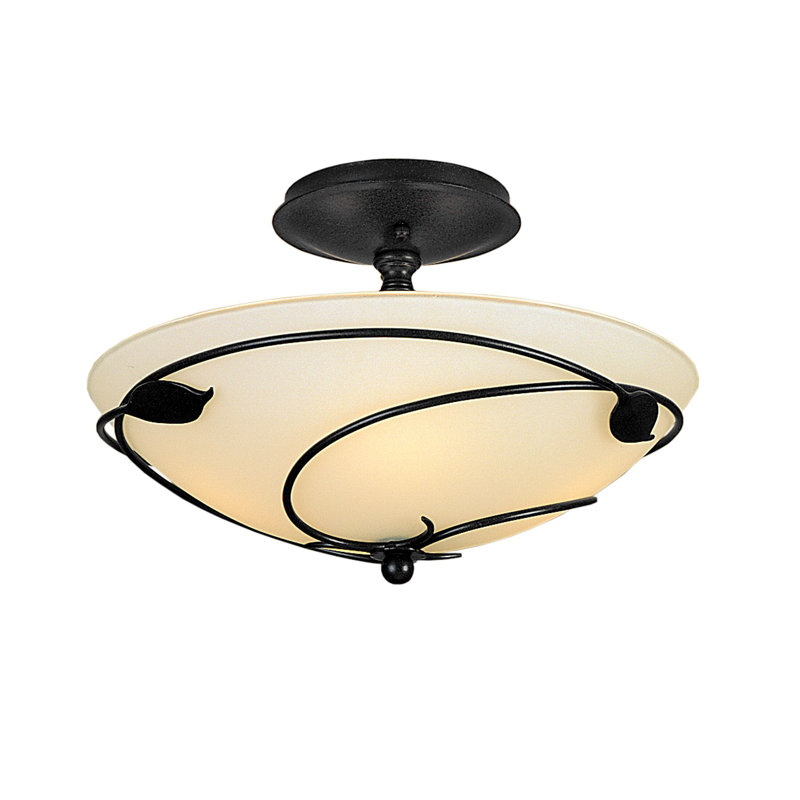 Leaf Semi Flush Mount, Black, Opal, 8.2" H x 13.5" W x 13.5" D