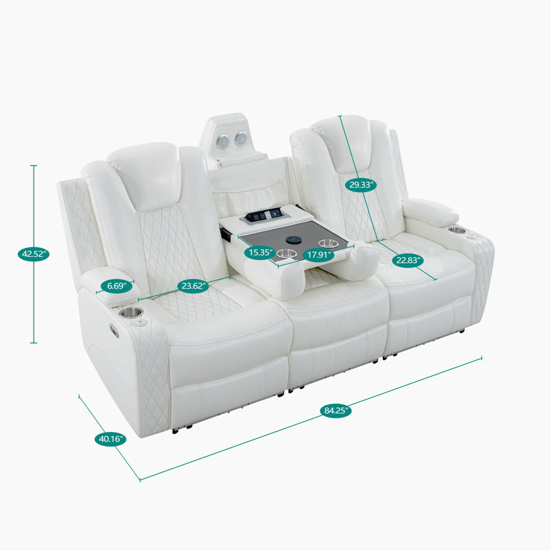 Theater Style Motion Loveseat + sofa set with Adjustable Headrest, White