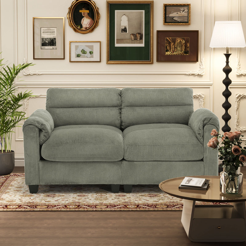 Natchez 61.8'' Corduroy Upholstered Modular Loveseat Sofa With Adjustable Pillowtop Arm, Green