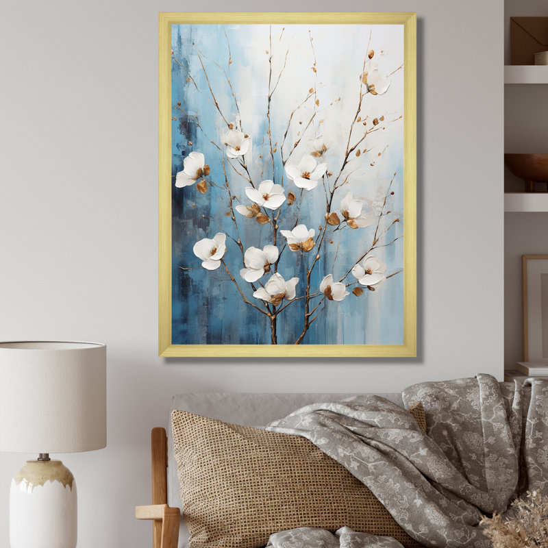 " White Blue Dogwood Peacefulness II ", Gold Single Picture Framed, 44" H x 34" W x 1.5" D