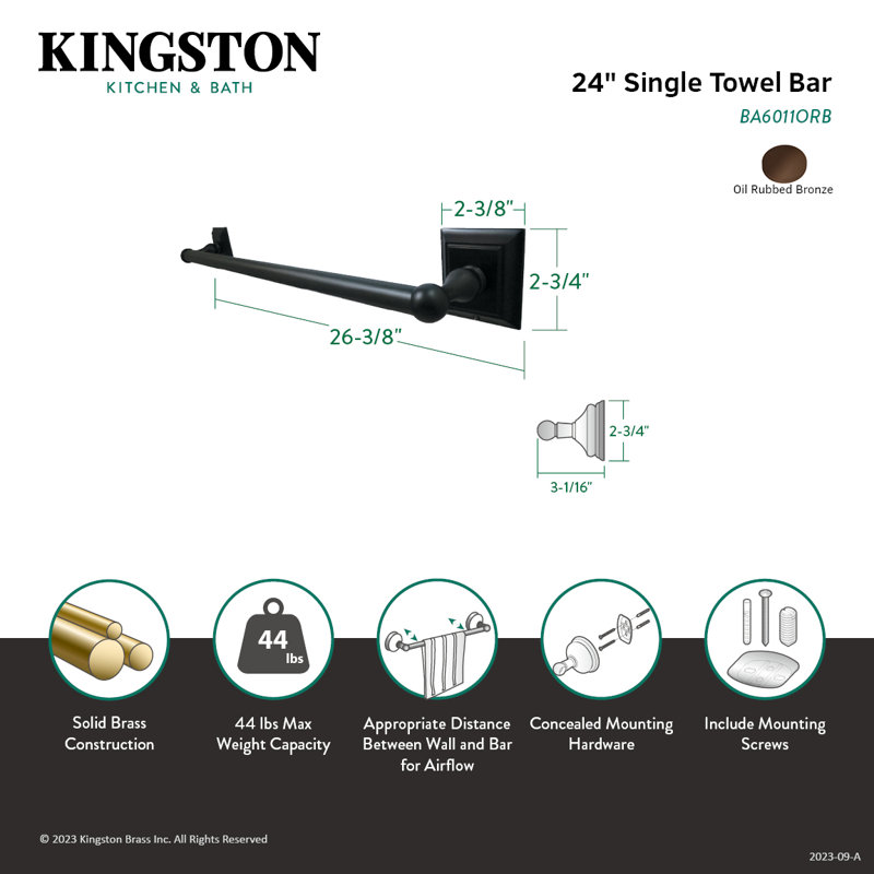 Kingston Brass Millennium 24-Inch Towel Bar, Oil Rubbed Bronze
