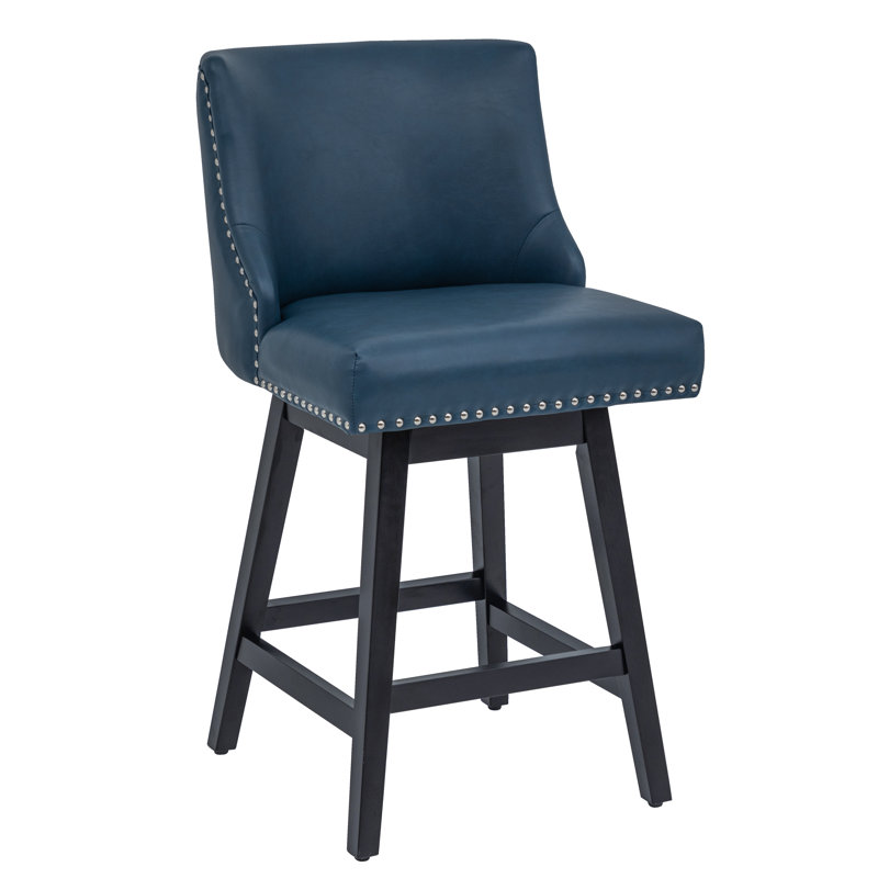 Lark Manor Counter Stools,26" 360 Free Swivel Bar Stools,Modern Counter Height Bar Stools With Upholstered,Wooden Barstool For Kitchen Island And Counter Height,Set Of 1,PU Leather