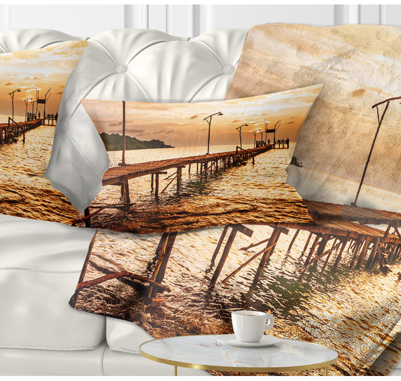 Sunset Over Brown Sea - Landscape Printed Pillow