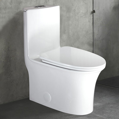 Toilette allongée monopièce à double chasse (siège inclus)