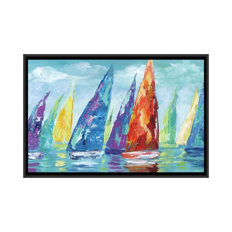 Reproduction d’art sur toile Fine Day Sailing II par Nan, Pas de tapis, H 32 po x l 48 po x 1,5 po, Toile avec cadre noir
