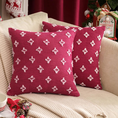 (Covers Only) Set of Two 2 Sizes White Embroidered Diamond Throw Pillow Covers