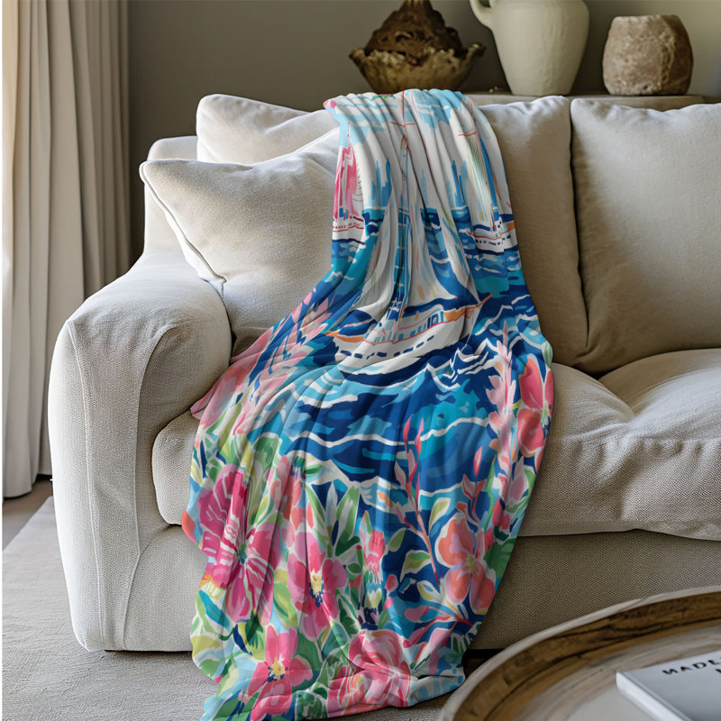 Motif de balise maritime - 1 pièce Sherpa Premium, L 60 po x L 80 po, Art marin tendance