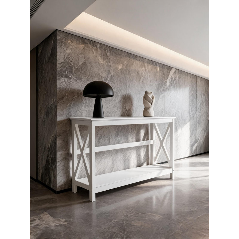 Console à 2 niveaux en forme de X, table d'appoint blanche pour le vestibule et le salon