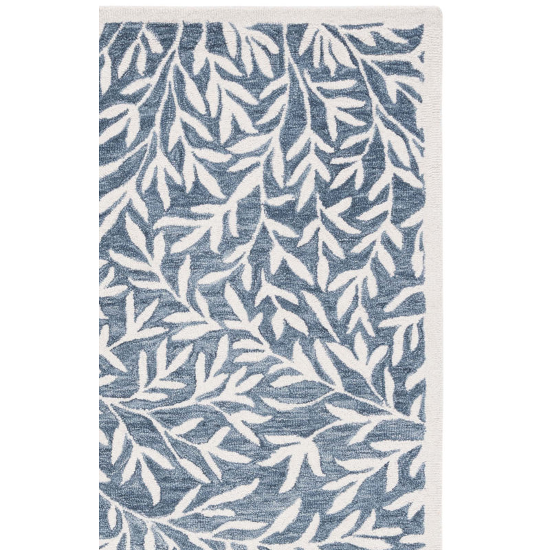 Aliss Floral Handmade Tufted Area Rug in Blue/Ivory, Rectangle 3' x 5'