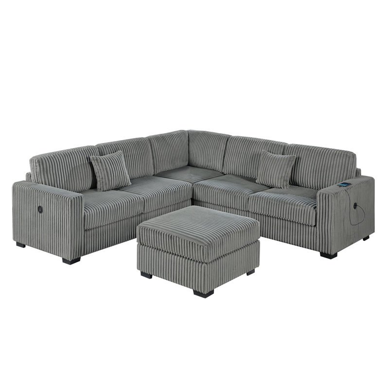 Ensemble modulaire en velours côtelé avec repose-pieds, Velours côtelé fumé