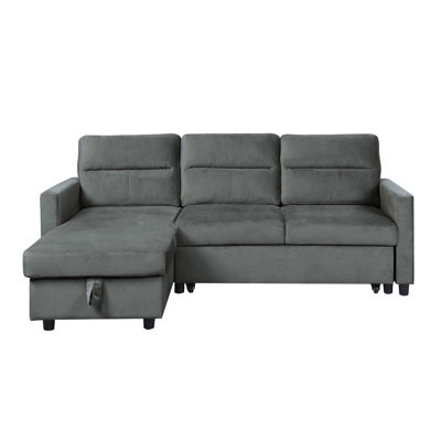 81.5"W Velvet Reversible Sleeper Sectional Sofa With Storage Chaise And Side Pocket