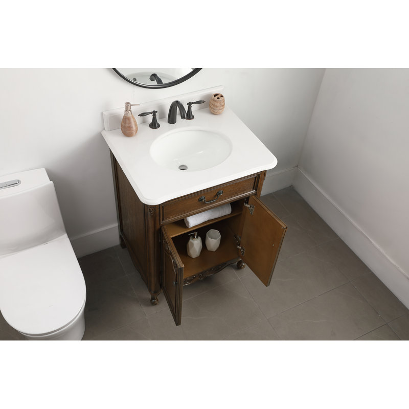 Ensemble de meuble-lavabo simple 27 po Angelique, Blanc pur, Chêne foncé