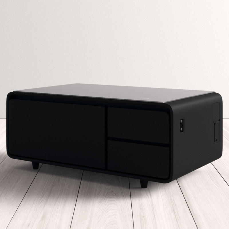 Black Rectangular Metal and Acrylic Coffee Table with Storage