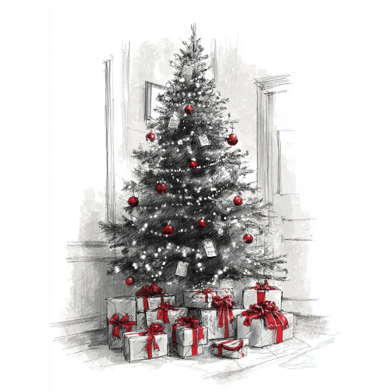 Merry Morning Christmas Tree Decor Wrapped Canvas Wall Art