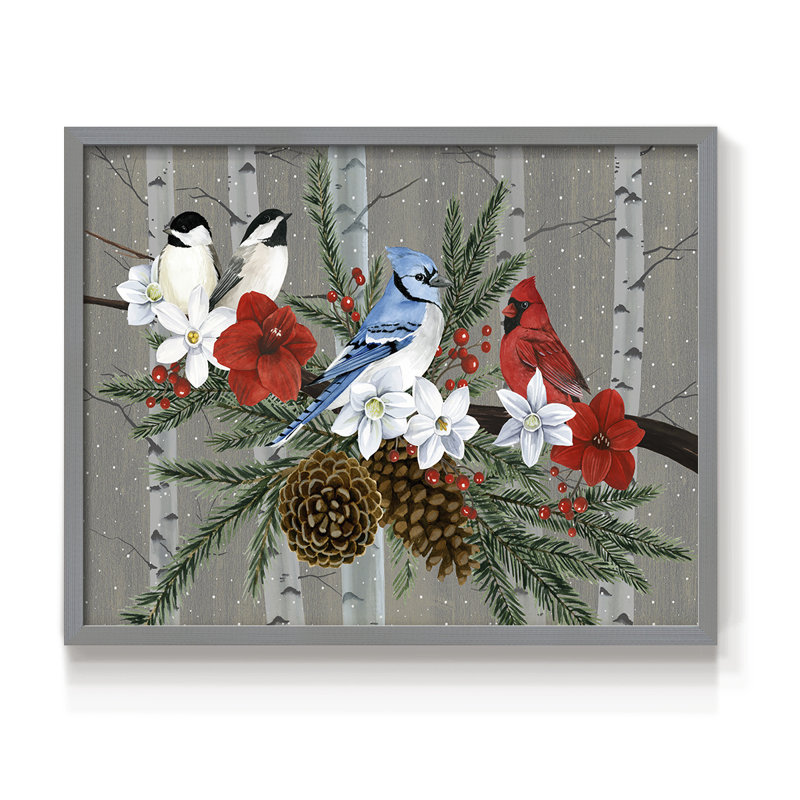 Birch Birds Collection A - Reproduction encadrée - Restickable, H 16 po x l 20 po, Gris