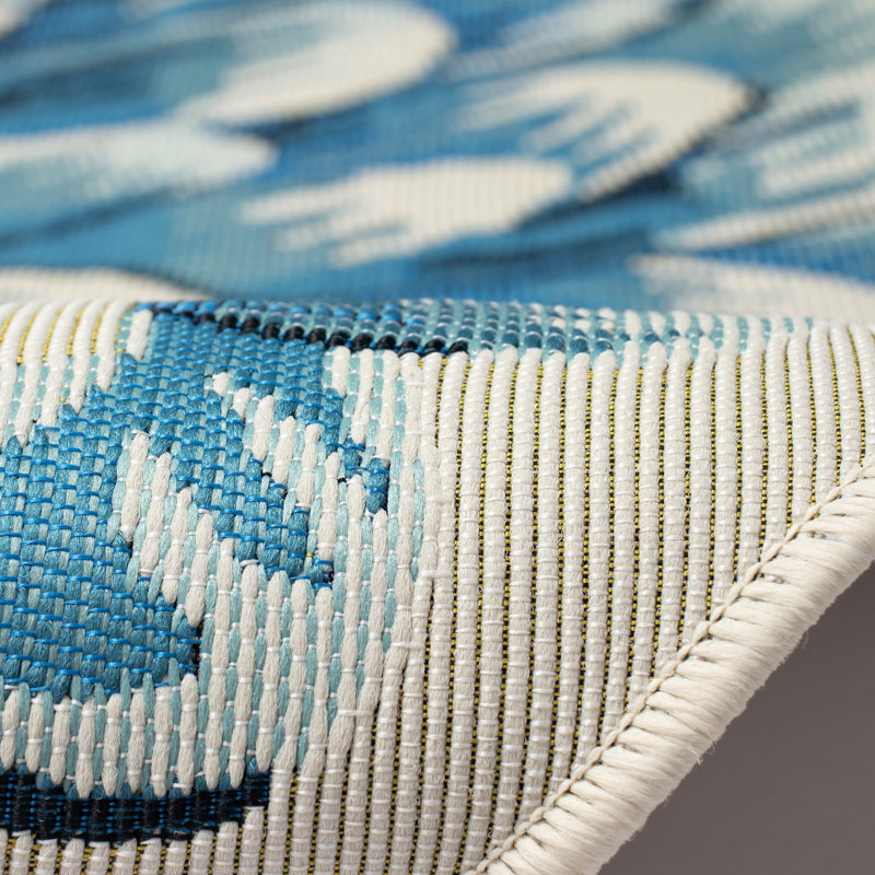 Jotavious Floral Polyester Non-Skid Kitchen Mat, Blue, Novelty 3'3" x 2'1"