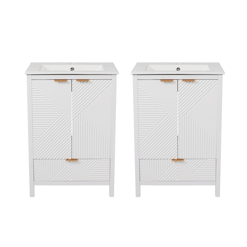 Ensemble de meuble-lavabo 48 po, meuble-lavabo moderne avec trou de robinet simple, panneaux de porte texturés et tiroir, pieds en pin, grand espace de rangement et charnières à fermeture en douceur