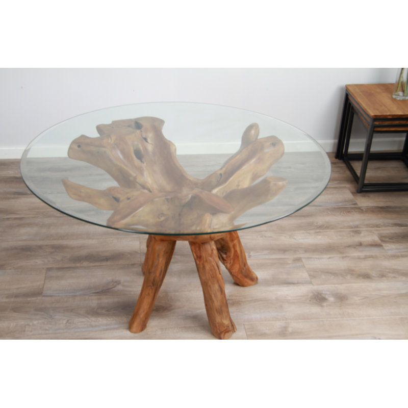 Gilchrist Round Glass Top Solid Wood Base Dining Table