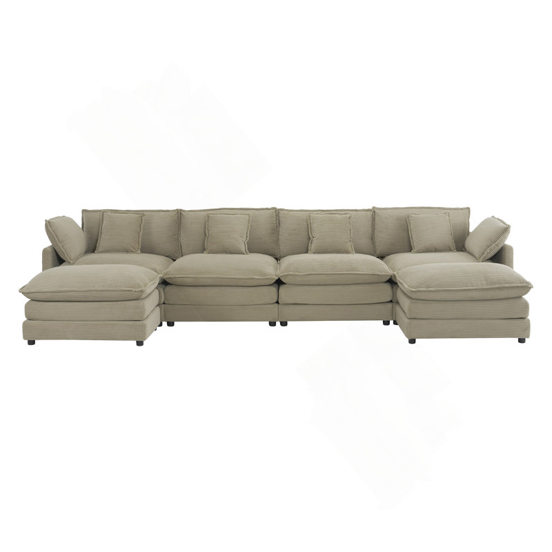 Alvin Modular U-Shaped Sectional Sofa with Side Storage Pockets, Brown Corduroy, 35.4" H x 149.6" W x 57.1" D