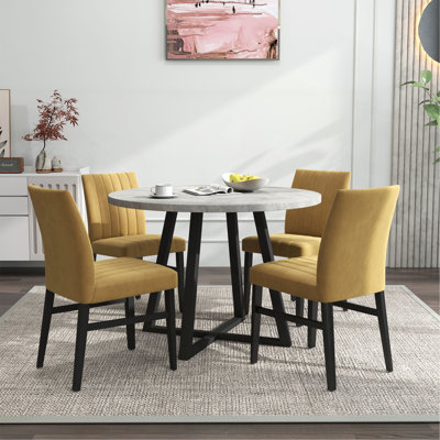 Ensemble de salle à manger 5 pièces Edo, table à tréteaux ronde et 4 chaises rembourrées Edo