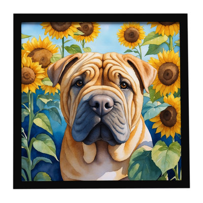 Shar Pei in Sunflowers Framed Metal Print