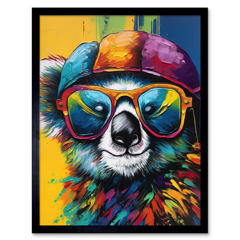 Lian Rainbow Koala Bear With Sunglasses And Hat Modern - Single Picture Frame Print