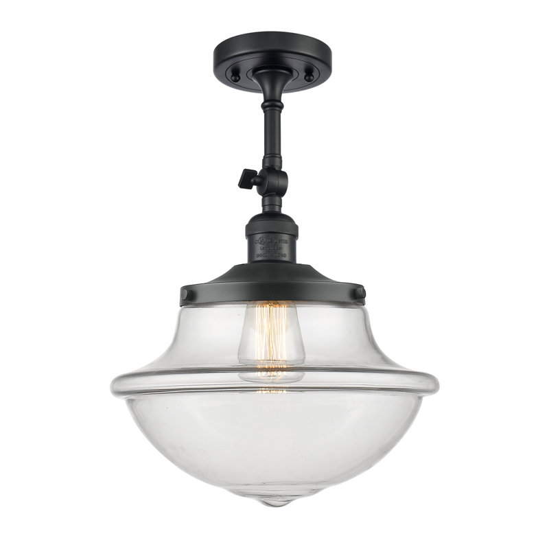 Plafonnier semi-encastré 1 lumière 12 po Baptiste, Ampoule non incluse, Transparent, Noir mat