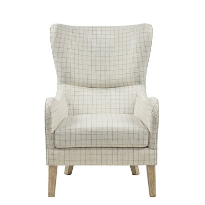Beige Swoop Wing Chair With Back & Round Arm, Solid Wood Legs, High Foam Seat, 100% Fabric Cover Chair, Design, Seat Cushion, Covering