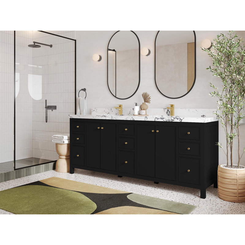 Meuble-lavabo double 84 po avec plateau Chicago, Gris Piatra