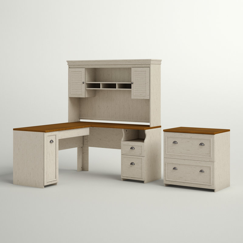 Huckins 3 Piece Computer Desk Office Set, Antique White/Tea Maple