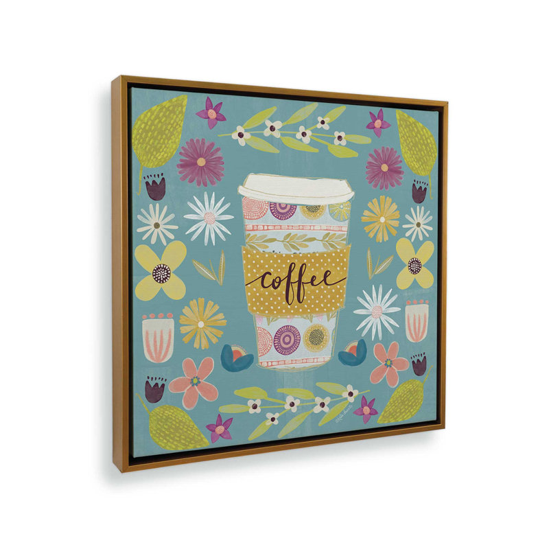 Coffee Floral by Katie Doucette Art Print, L 20 po x H 20 po, Doré, Toile avec cadre