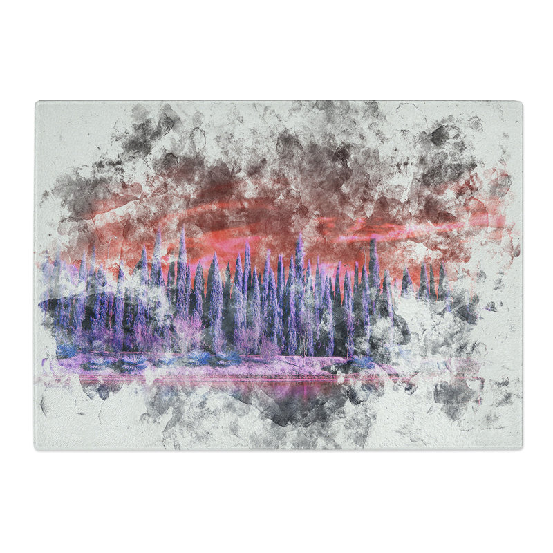 Tempered Glass Cypress Trees Chopping Board, 20 cm x 28.5 cm