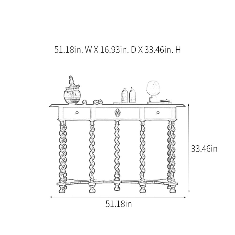 Console rétro avec tiroirs, H 33,46 po x l 51,18 po x P 16,93 po