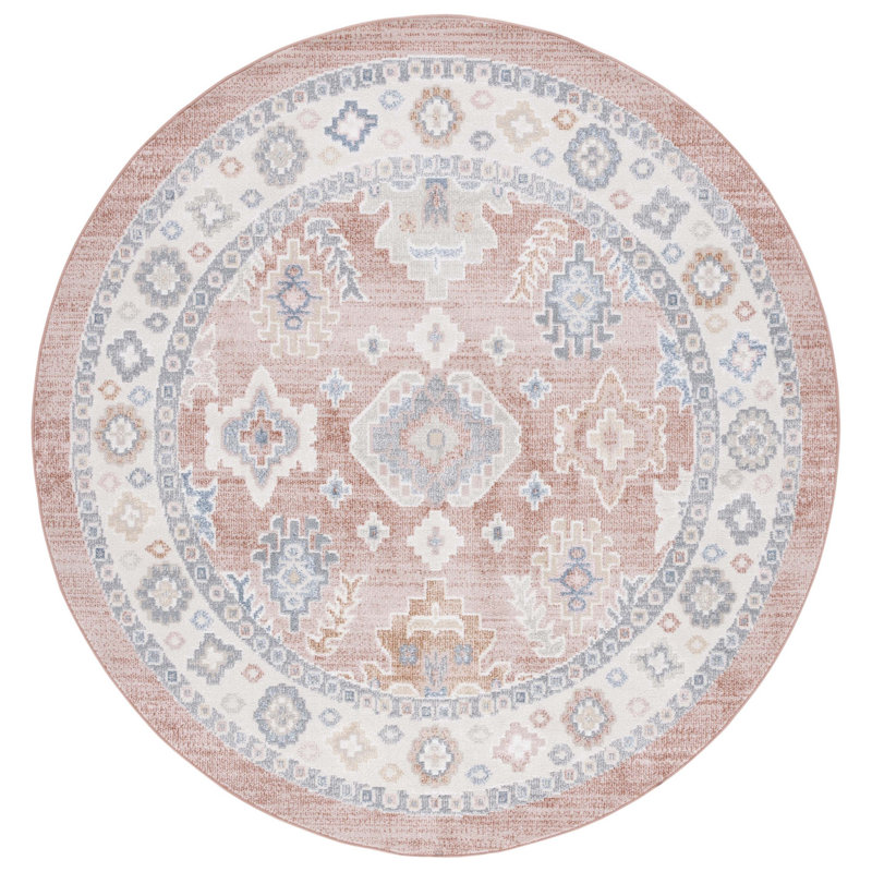 Huguenot Machine Washable Oriental Area Rug, Round 6'7"