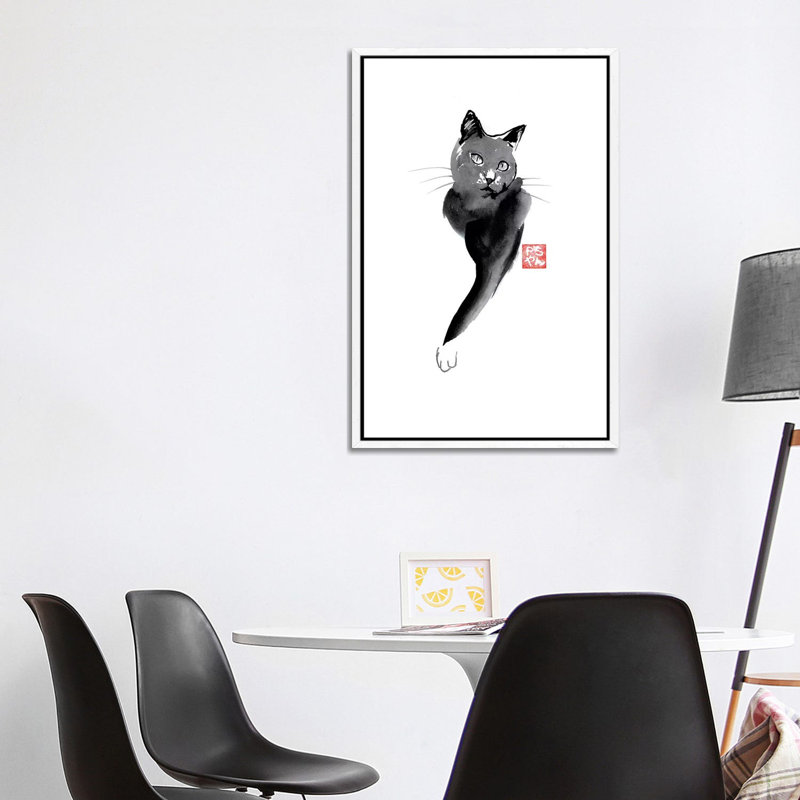 Cat Line by Péchane - Print on Canvas, White Framed, 101.6 cm H x 66.04 cm W
