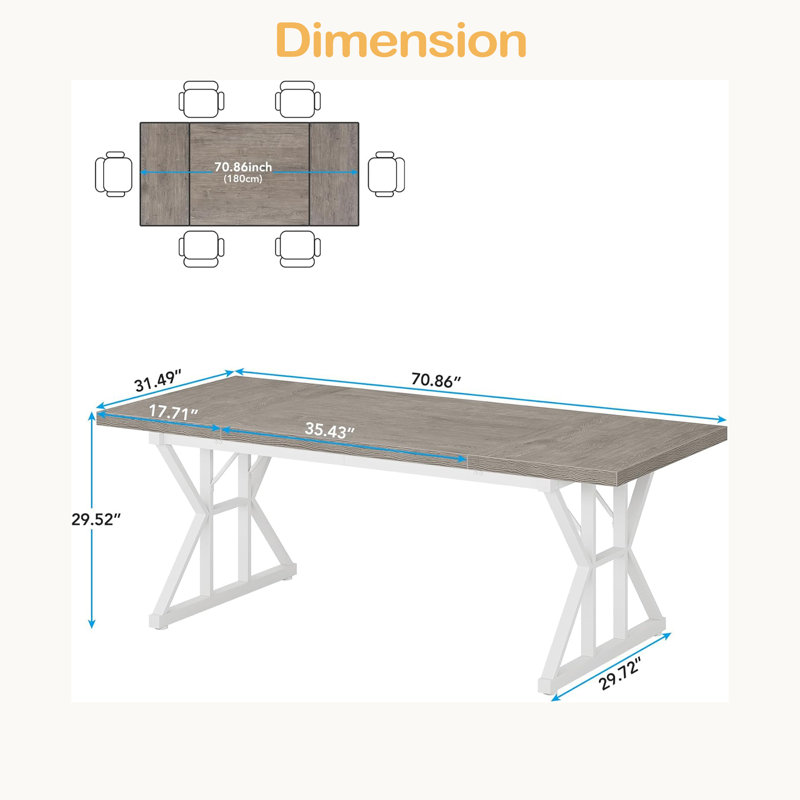 X-Shaped Design Kitchen Table,Dining Table,Computer Desk, White, Gray
