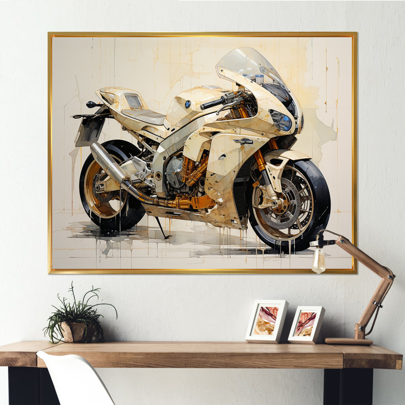 Minimalisme à moto I sur toile, Cadre flottant doré, H 12 po x l 20 po x P 1 po