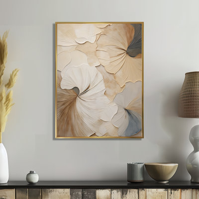 Beige Minimalism Elegance in Bloom - Flowers Wall Art Print, Beige Canvas Art Print