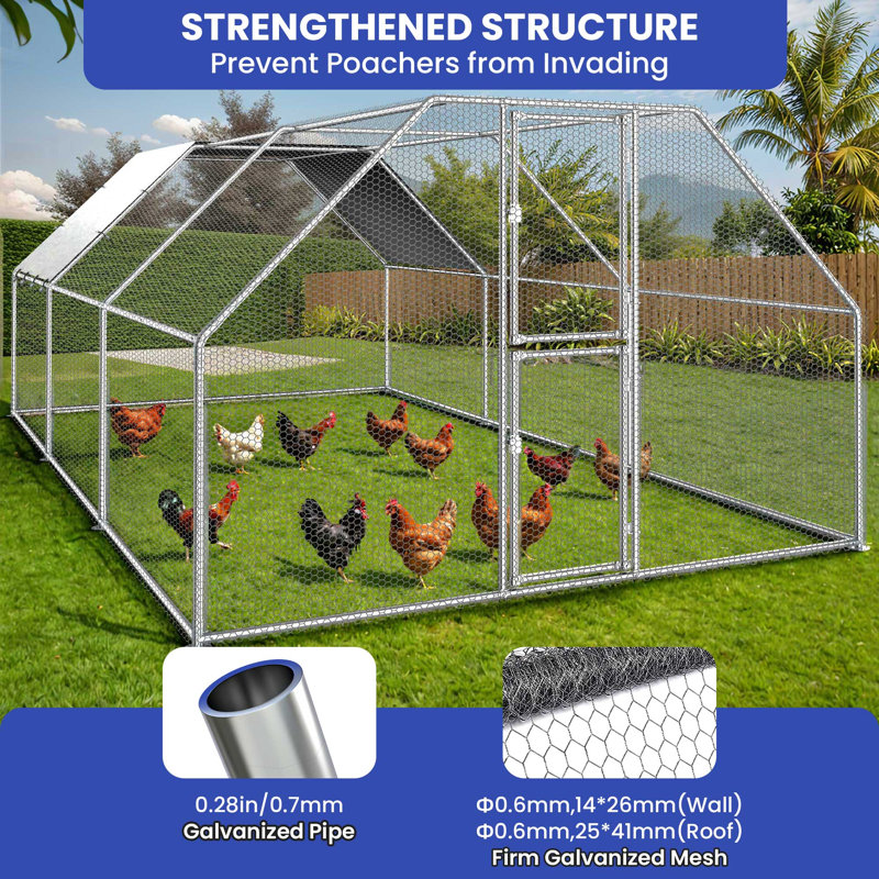 Farookh 193.63 Square Feet Chicken Coop with Chicken Run For Up To 15 Chickens, 76.7" H x 118.1" W x 236.1" D