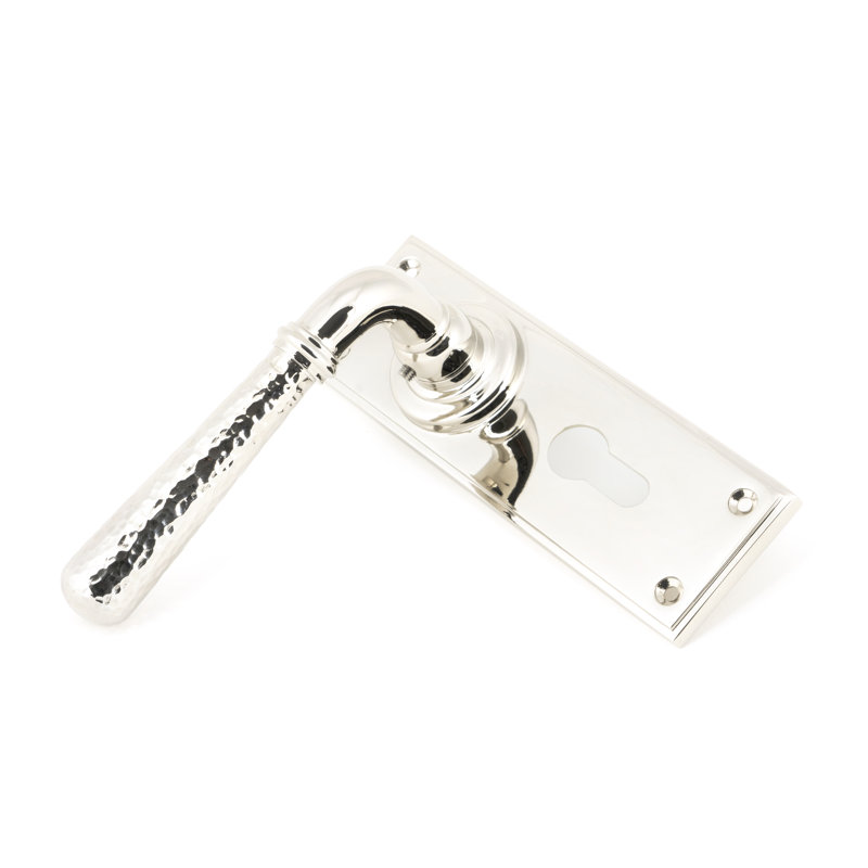 Hammered Newbury Lock Door Handle, Polished Nickel