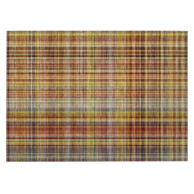 2' X 3' Orange Plaid Washable Non Skid Indoor Outdoor Area Rug