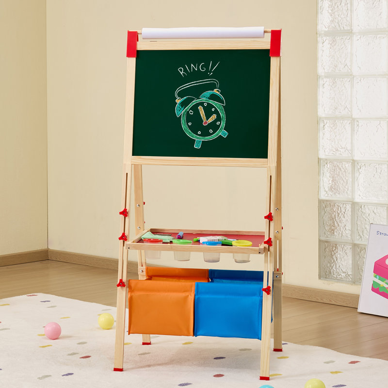 3-in-1 Kids Art Easel Double-Sided Wooden Magnetic Whiteboard Chalkboard